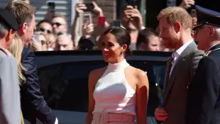 Duchess Meghan and Prince Harry at the town hall in Düsseldorf