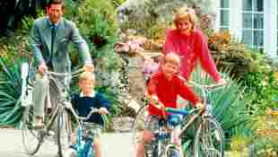 Prince Charles, Prince Harry, Prince William and Princess Diana on a bike ride