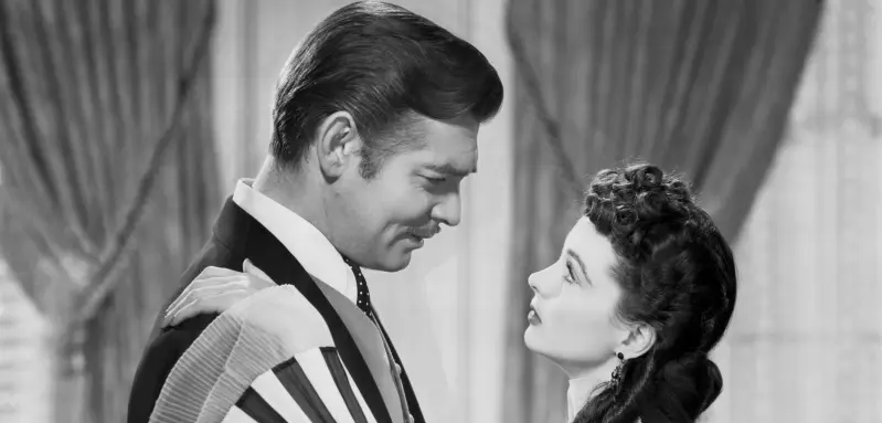 Clark Gable and Vivien Leigh in a scene from the legendary 1939 classic film "Gone with the Wind".