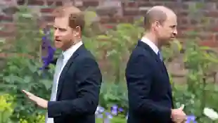 Prince Harry and Prince William stand with their backs to each other