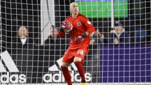 FOXBOROUGH, MA - APRIL 16: New England Revolution goalkeeper Brad Knighton (18) during a match between the New England