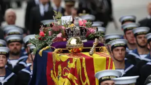 The coffin of Queen Elizabeth II.
