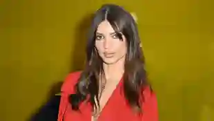 Emily Ratajkowski in a red dress