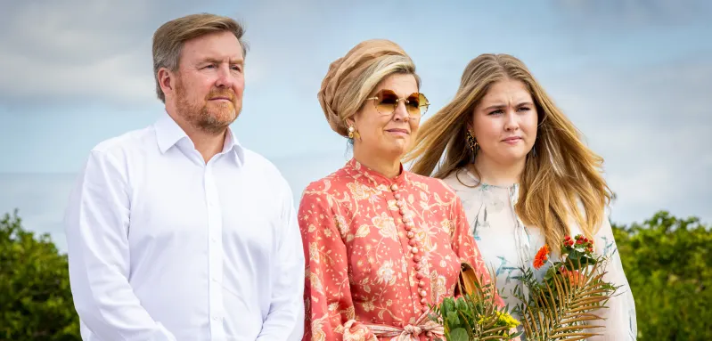 King Willem-Alexander, Queen Máxima, and Princess Amalia during their trip to the Caribbean in early 2023