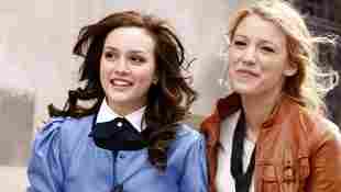 New York City Actress Blake Lively and Leighton Meester on the set of TV show Gossip Girl.