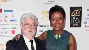 George Lucas and his wife Mellody Hobson on the red carpet.