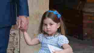 Princess Charlotte of Cambridge leaves after Prince Louis of Cambridge's christening at the Chapel Royal, St James's Palace, London on July 09, 2018
