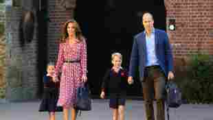 Princess Charlotte, Duchess Catherine, Prince George and Prince William at Thomas's Battersea.