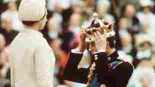 Queen Elizabeth II and Prince Charles at the Investiture of The Prince of Wales in 1969.