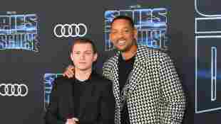 Tom Holland and Will Smith at the premiere of Spies in Disguise.