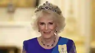 Queen Consort Camilla first tiara crown look state banquet King Charles Belgian Sapphire Tiara Queen Elizabeth II