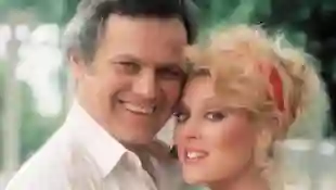 Audrey Landers and Ken Kercheval as "Afton Cooper" and "Cliff Barnes" in "Dallas"