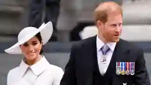 Duchess Meghan and Prince Harry UK visit 2022 royal family Queen Elizabeth jubilee church service Trooping the Colour