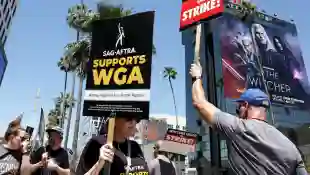 SAG-AFTRA Union Members Join Writers Picket Line At Netflix Headquarters