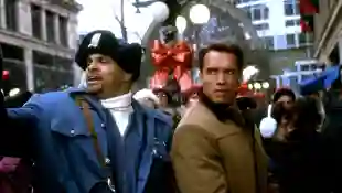 Sinbad and Arnold Schwarzenegger in the 1996 film, "Jingle All the Way"