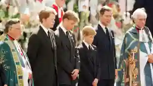 Charles Spencer, Prince William, Prince Harry and Prince Charles at Princess Diana's funeral service.