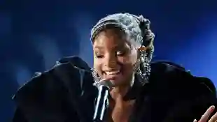 Halle Bailey performing at the 61st Annual Grammys