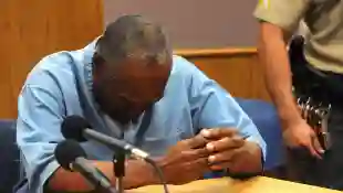 O J Simpson reacts after learning he was granted parole at Lovelock Correctional Center in Lovelock