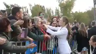 Spanish King Felipe VI , Queen Letizia Ortiz , Princess of Asturias Leonor de Borbon Infant Sofia de Borbon in Plaza Ori