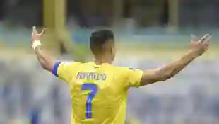 RIYADH, SAUDI ARABIA - DECEMBER 1: Cristiano Ronaldo of Al-Nassr reacts during the Saudi Pro League match between Al-Hil