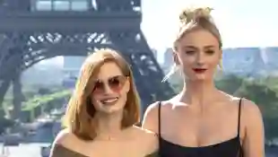 Actresses Jessica Chastain and Sophie Turner at the X-Men Dark Phoenix Photocall in Paris, France.