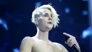 Canadian singer Justin Bieber performing in London