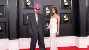 Justin Bieber and Hailey Bieber at the 2022 Grammys