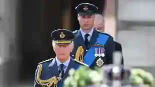 King Charles III and Prince William at the Queen's funeral procession