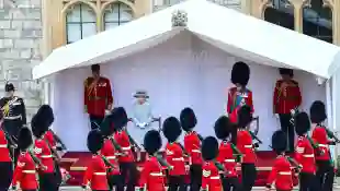 Queen Elizabeth II at the Trooping The Color Parade 2021 in the courtyard of WIndsor Castle