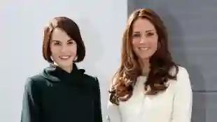 "Lady Mary" Michelle Dockery and Duchess Catherine on the set of Downtwn Abbey in 2015.