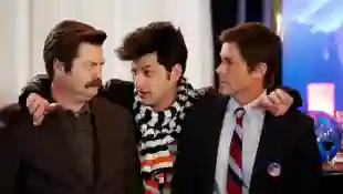 Nick Offerman, Ben Schwartz, and Rob Lowe in 'Parks and Recreation'.