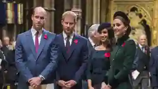 Príncipe William, príncipe Harry, Meghan Markle y Kate Middleton en Londres, Inglaterra, en noviembre de 2018