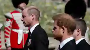 Prince William and Prince Harry at Prince Philip's funeral. Heir to the throne William fights back tears