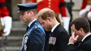 Prince William and Prince Harry at the Queen's funeral procession