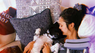 Nina Dobrev and her dog