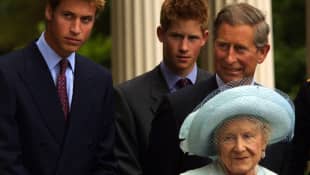 Prince Harry, Prince William, Prince Charles, and The Queen Mother