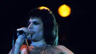 Freddie Mercury in concert Freddie Mercury of Queen performs in London in 1976
