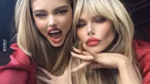 Leni and Heidi Klum play with a filter