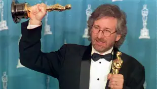 US director Steven Spielberg poses with his two Os