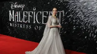 Angelina Jolie poses on the red carpet upon arrival for the European premiere of the film 'Maleficent: Mistress of Evil,' October 9, 2019.
