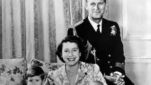 Queen Elizabeth II, Prince Philip, Prince Charles and Princess Anne in 1950 
