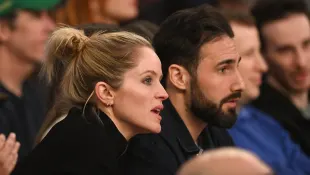 Celebrities at the Boston Celtics vs the New York Knicks at Madison Square Garden. Featuring: Sara Haines with husband M