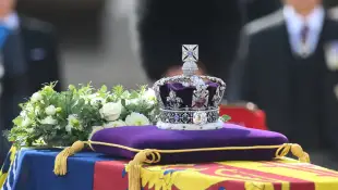Queen's coffin with crown