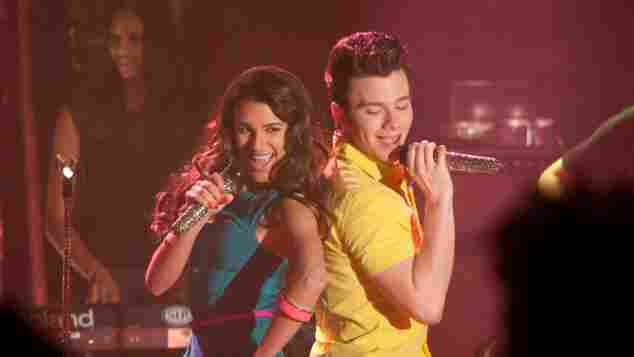 Chris Colfer and Lea Michele in Glee.