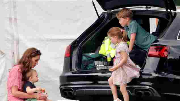 Duchess Catherine, Prince Louis, Princess Charlotte and Prince George attending a polo match on July 10th, 2019