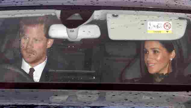 Harry and Meghan arrive for the Queen's Christmas lunch at Buckingham Palace