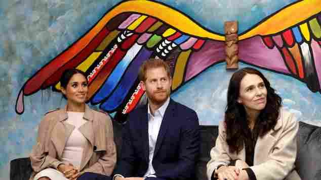 The Duke and Duchess of Sussex and New Zealand's Prime Minister Jacinda Ardern