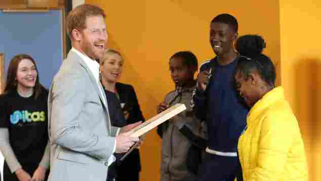 Prince Harry having fun at the opening of the Youth Zone in London.