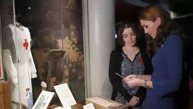 The Duchess of Cambridge reading letters at the Imperial War Museum