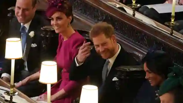 Prince William, Duchess Kate, Prince Harry and Duchess Meghan at Princess Eugenie's wedding